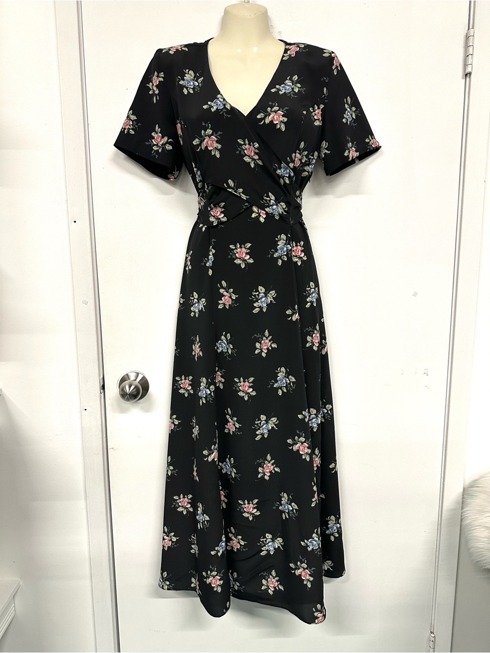 Vintage 90s Floral Tie-Back Maxi Dress Small Romantic Prairie Cottagecore
